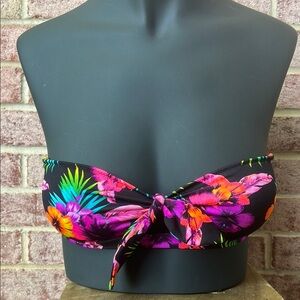 Victorias Secret PINK Black Floral Bandeau Cutout Padded Bikini Top Strapless